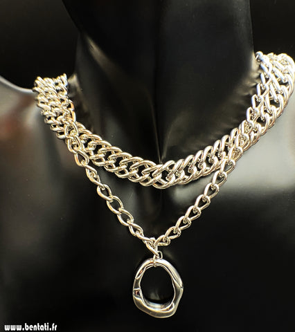 Double Round Interlocking Clavicle Cross Necklace