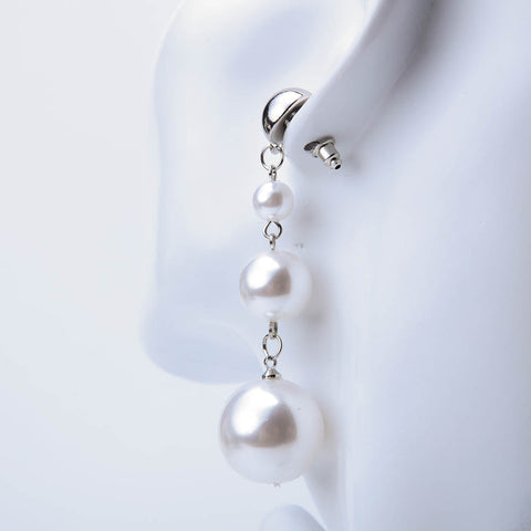 Silver long pearl drop earrings for women's accessories by Bentati Fashion Dubai