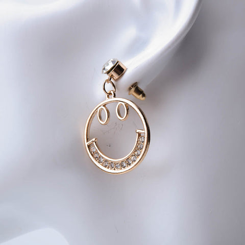 Rose gold smile drop earrings with crystal stones for women's accessories by Bentati Fashion Dubai