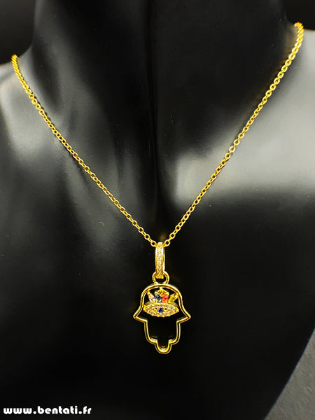 Hand pendant necklace of Fatima Hamsa eye beads