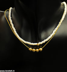 Pearl steel necklace and linear bead