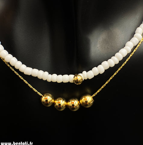 Pearl steel necklace and linear bead
