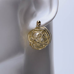 Golden geometric woven ball earrings with pearl for women's accessories by Bentati Fashion Dubai