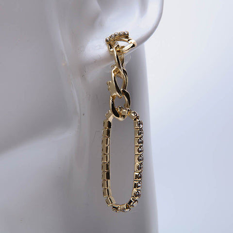 Golden dangle drop chain earrings with crystal stones for women's accessories by Bentati Fashion Dubai