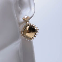 Golden earrings with pearl and crystal stones for women's accessories by Bentati Fashion Dubai