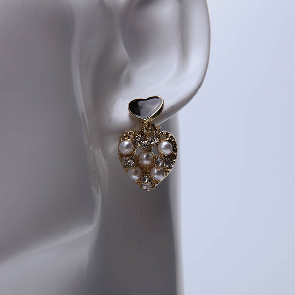 Heart Earrings With Pearl & Crystal