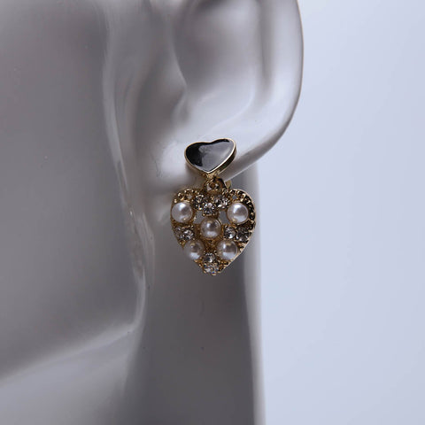 Golden heart earrings with pearl and crystal stones for women's accessories by Bentati Fashion Dubai