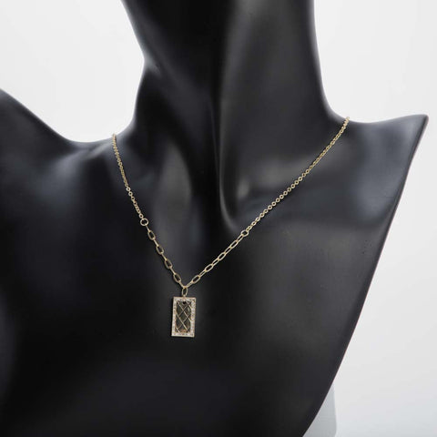 Golden rectangular pendant necklace with crystal stones for women's accessories by Bentati Fashion Dubai