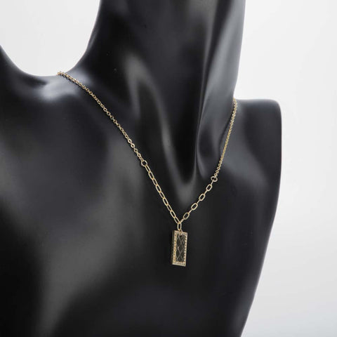Golden rectangular pendant necklace with crystal stones for women's accessories by Bentati Fashion Dubai