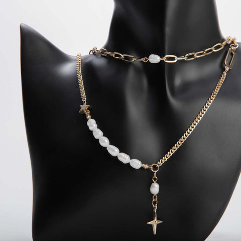 Golden star pendant necklace with pearl for women's accessories by Bentati Fashion Dubai