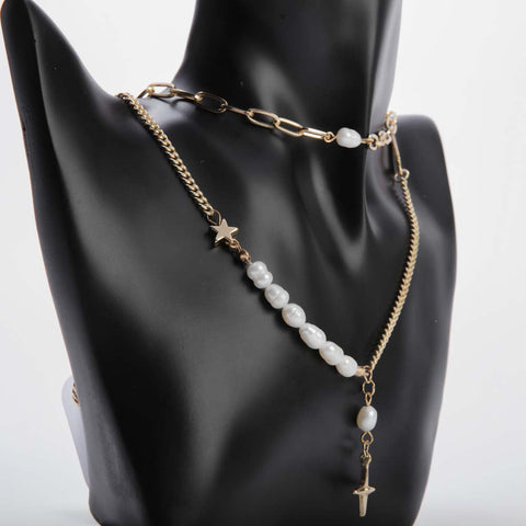 Golden star pendant necklace with pearl for women's accessories by Bentati Fashion Dubai