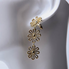 Golden three layer flower earrings for women's accessories by Bentati Fashion Dubai