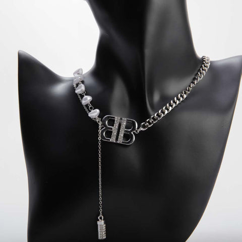 Silver chain necklace with pearl for women's accessories by Bentati Fashion Dubai