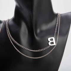 Silver two layer chain necklace with alphabet for women's accessories by Bentati Fashion Dubai