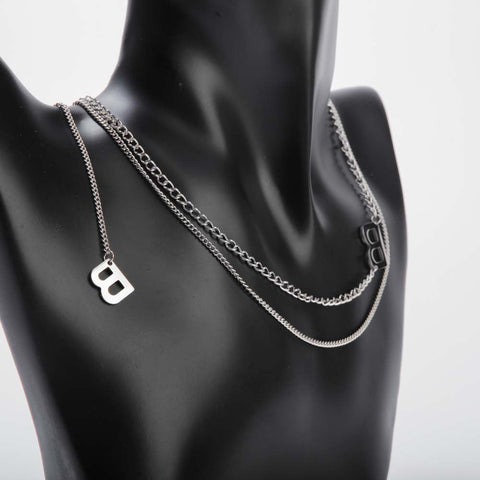 Silver two layer chain necklace with alphabet for women's accessories by Bentati Fashion Dubai