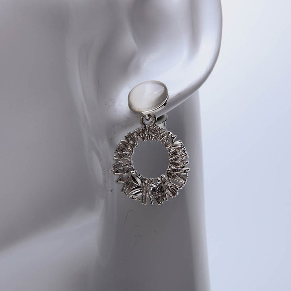 Round Hoop Drop Earrings With Crystal