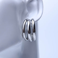 Silver three layer drop round earrings for women's accessories by Bentati Fashion Dubai