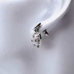 Silver heart earrings with pearl and crystal stones for women's accessories by Bentati Fashion Dubai