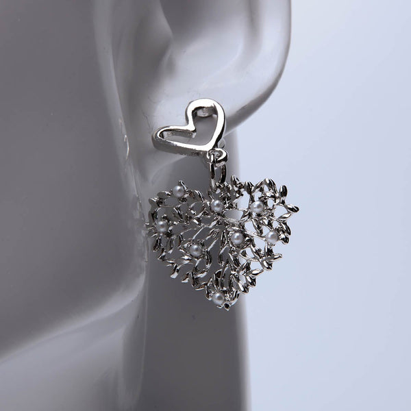 Silver Heart Earrings With Pearl