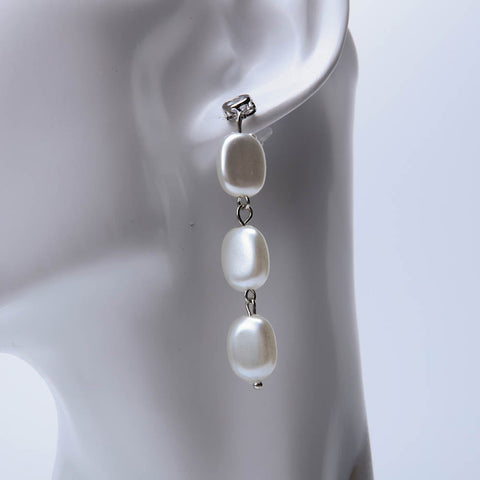 Silver long drop pearl bead earrings for women's accessories by Bentati Fashion Dubai