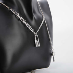 Silver padlock chain necklace for women's accessories by Bentati Fashion Dubai