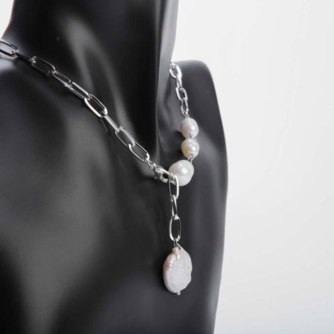 Silver pearl chain necklace for women's accessories by Bentati Fashion Dubai